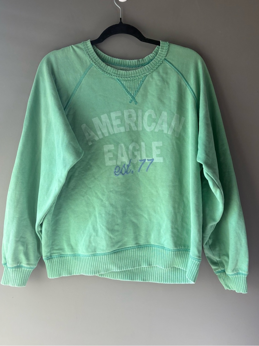 American Eagle Mint Green “Live-In” Graphic Crewneck Sweatshirt XS - Picture 2 of 7